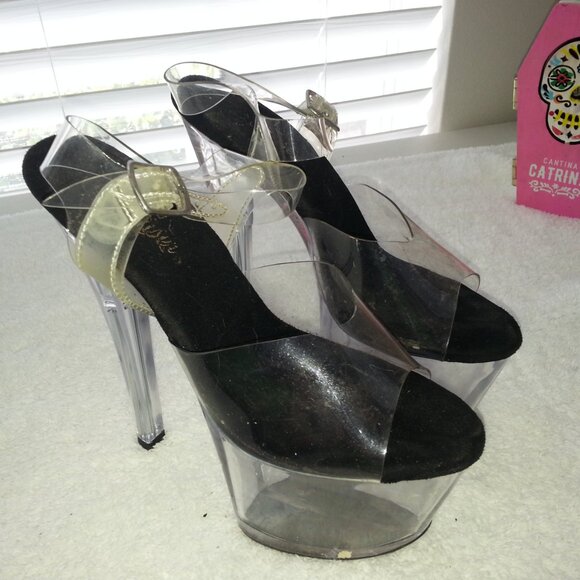 Pleaser Clear Platform Dancer High Heels Used - Picture 2 of 7